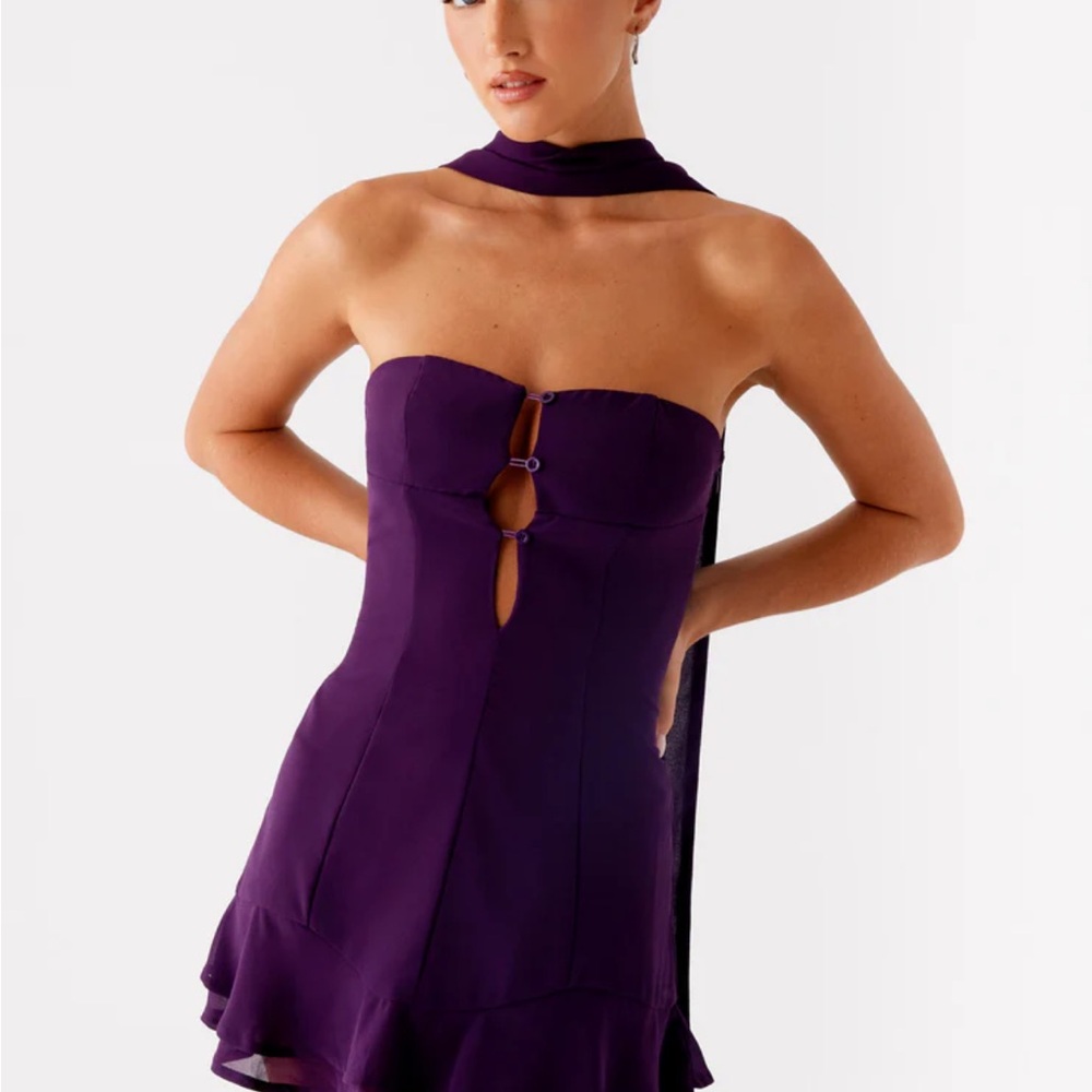 Peppermayo Purple Strapless Mini Dress with Neck Scarf